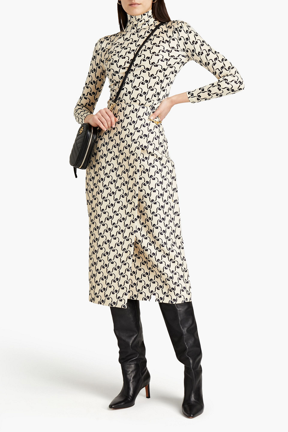 Tory Burch Wrap-effect Printed Crepe Midi Skirt In Neutrals