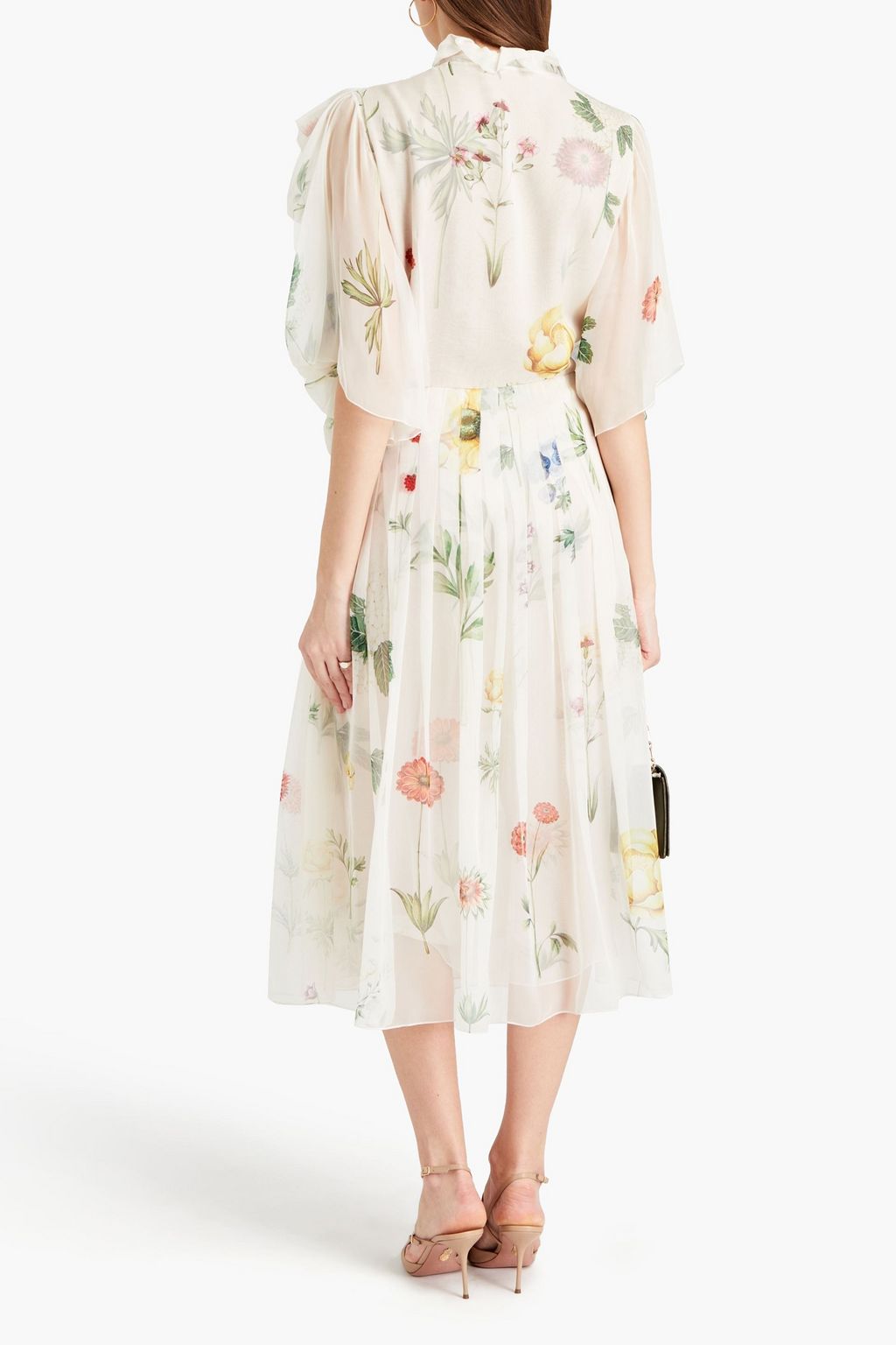OSCAR DE LA RENTA Pussy-bow floral-print silk-chiffon midi dress