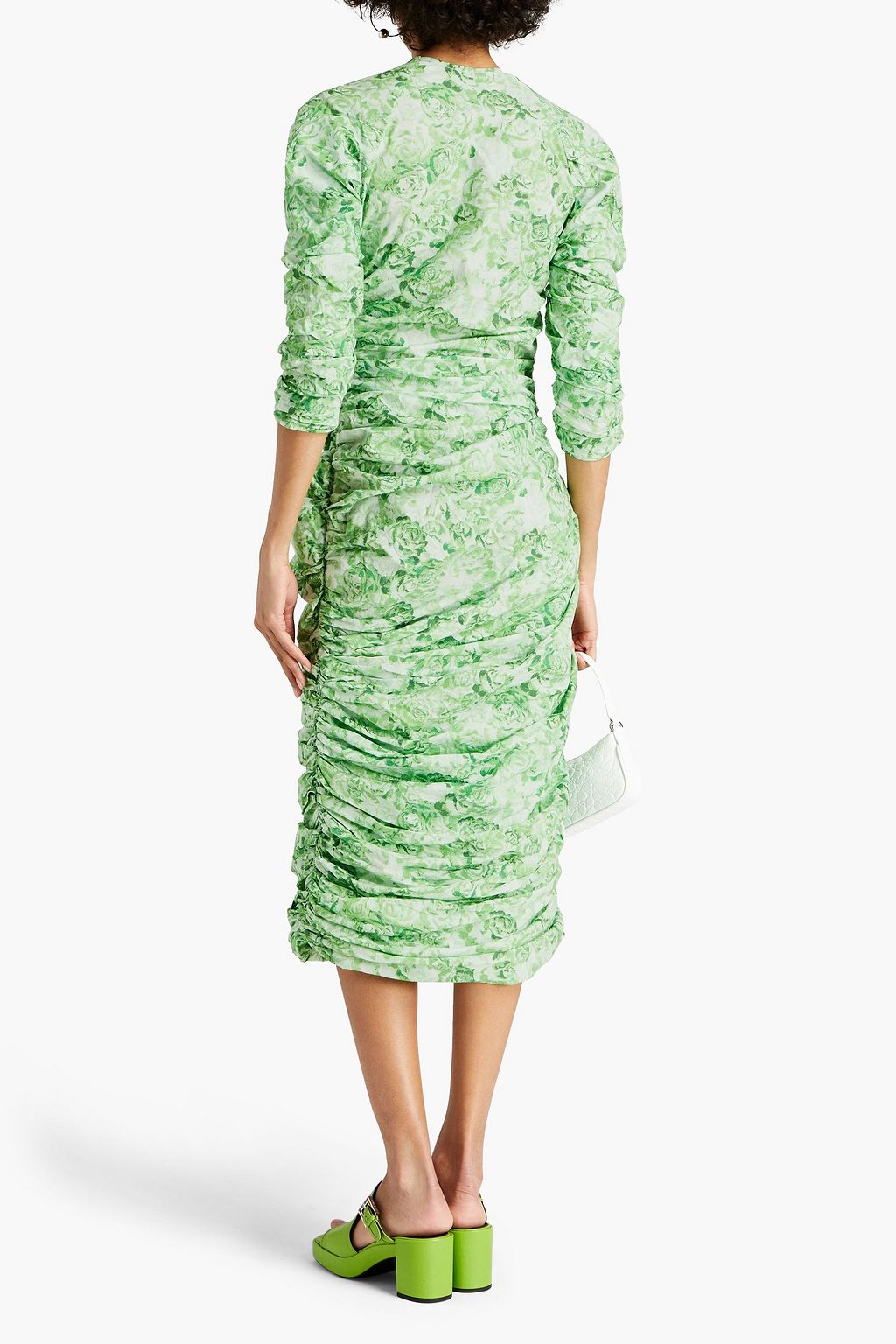 GANNI Ruched floral-print cotton midi dress