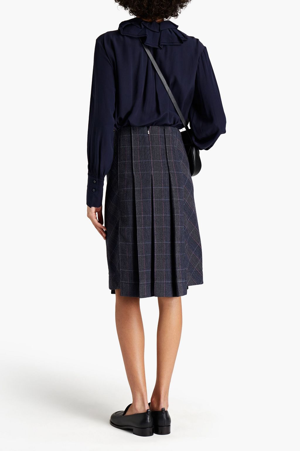 CHLOÉ Pleated Prince of Wales checked wool-blend skirt