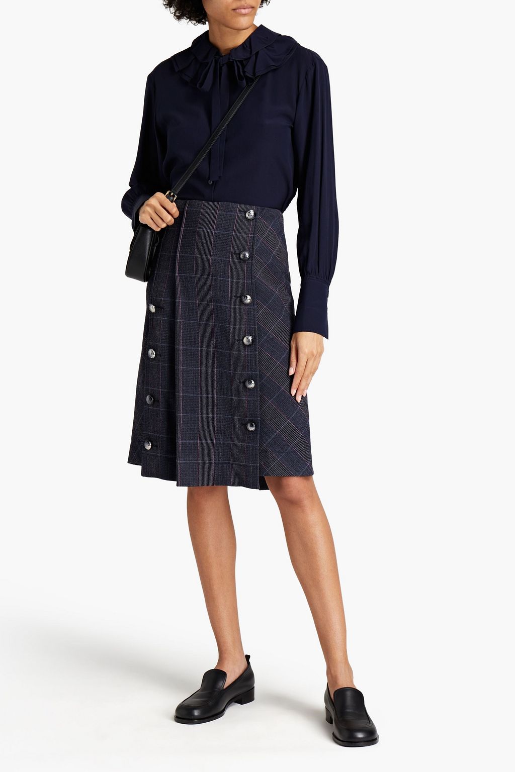 CHLOÉ Pleated Prince of Wales checked wool-blend skirt