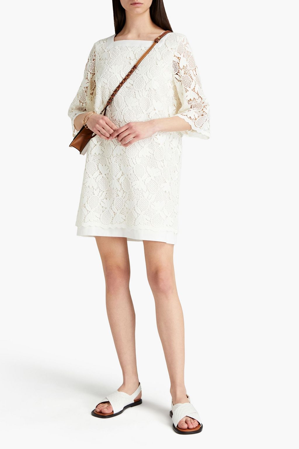 SEE BY CHLOÉ Layered poplin and guipure lace mini dress