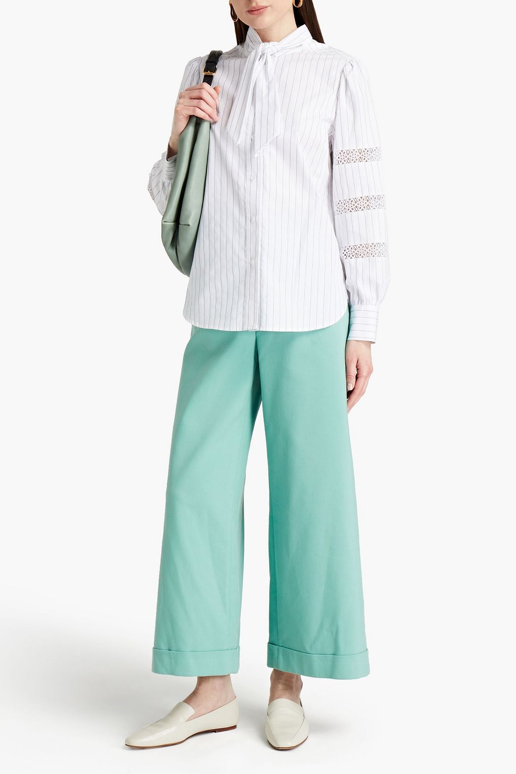 SEE BY CHLOÉ Crochet-trimmed striped cotton-poplin shirt