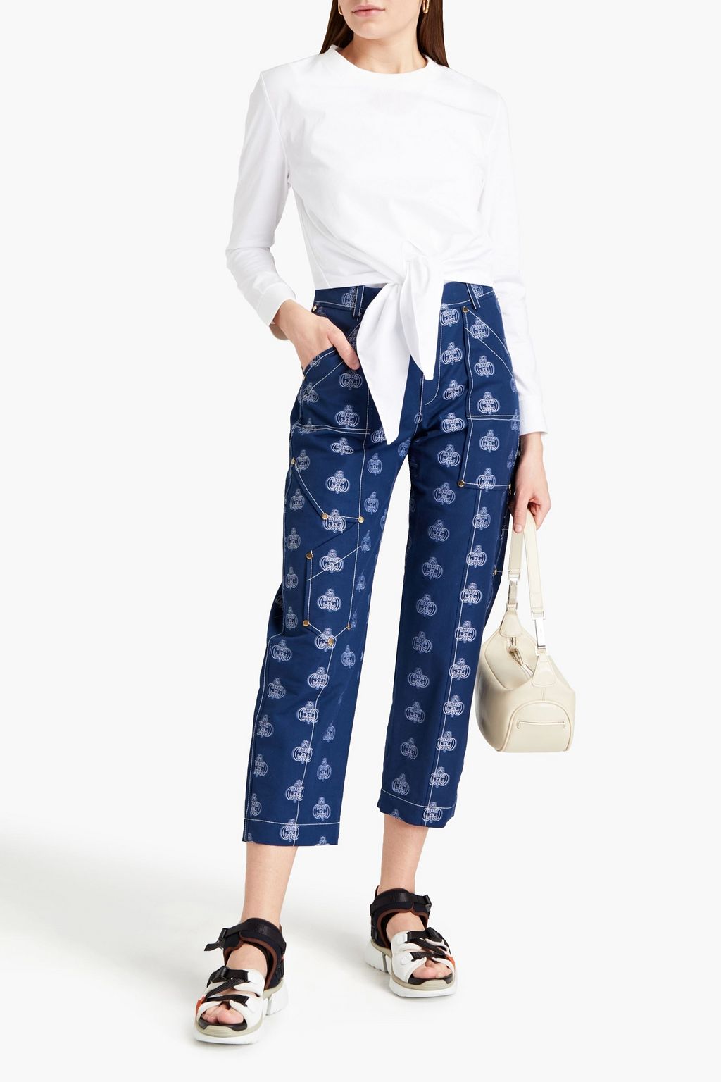 CHLOÉ Cropped cotton-jacquard straight-leg pants