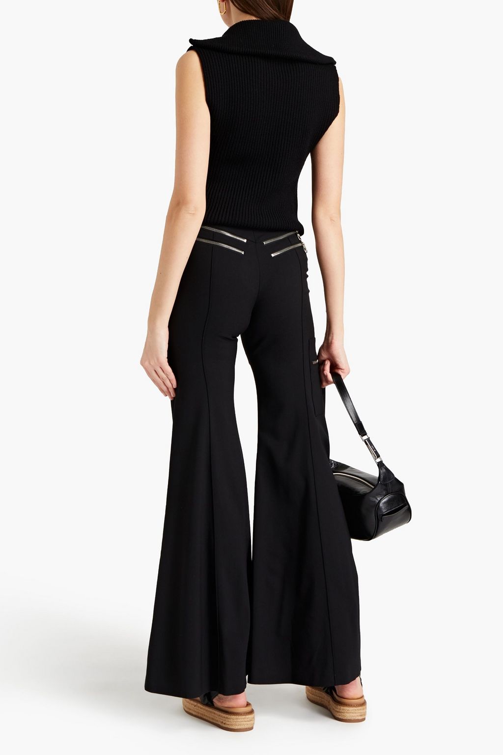 CHLOÉ Zip-detailed wool-blend crepe flared pants