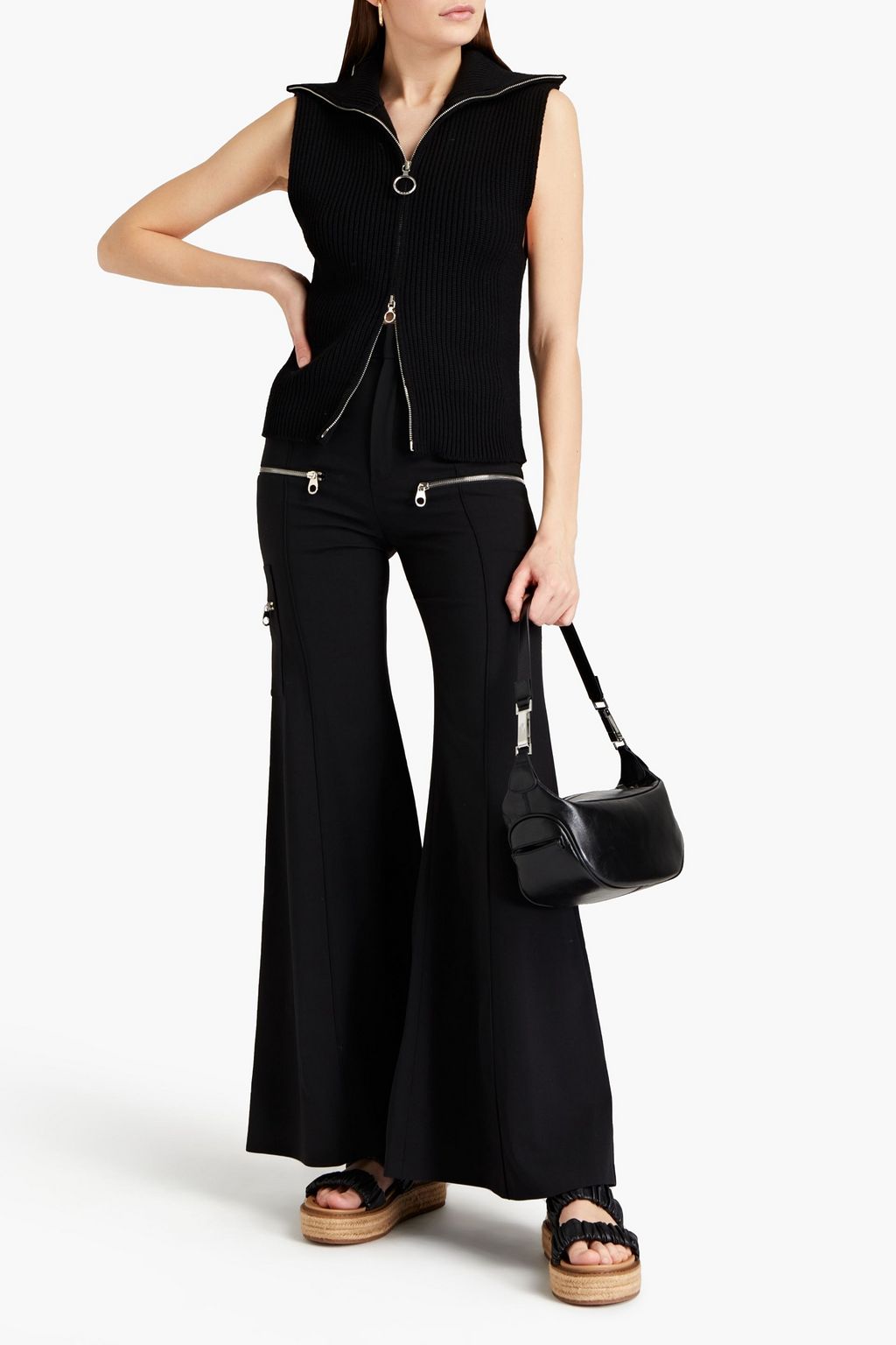 CHLOÉ Zip-detailed wool-blend crepe flared pants