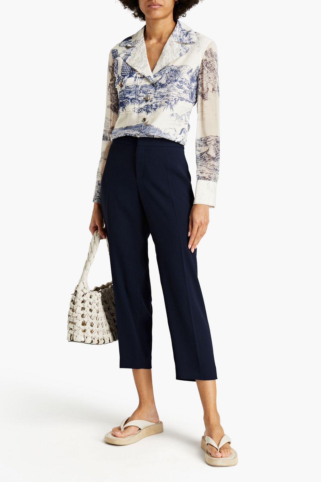 CHLOÉ Cropped satin-crepe tapered pants