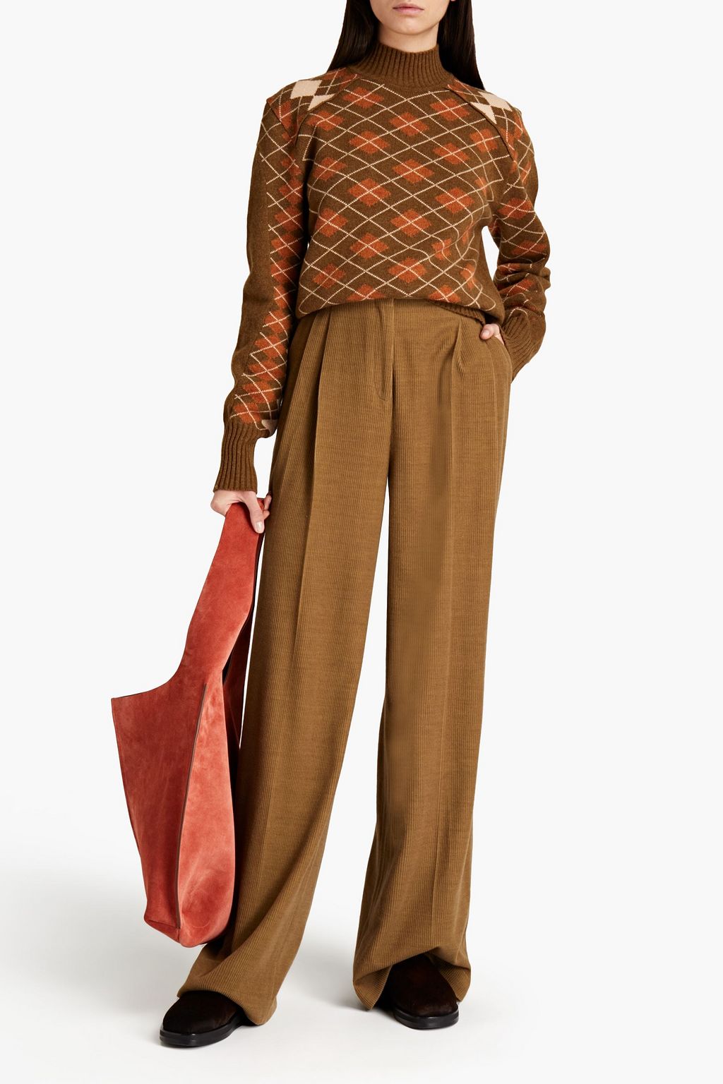 CHLOÉ Argyle wool and cashmere-blend turtleneck sweater