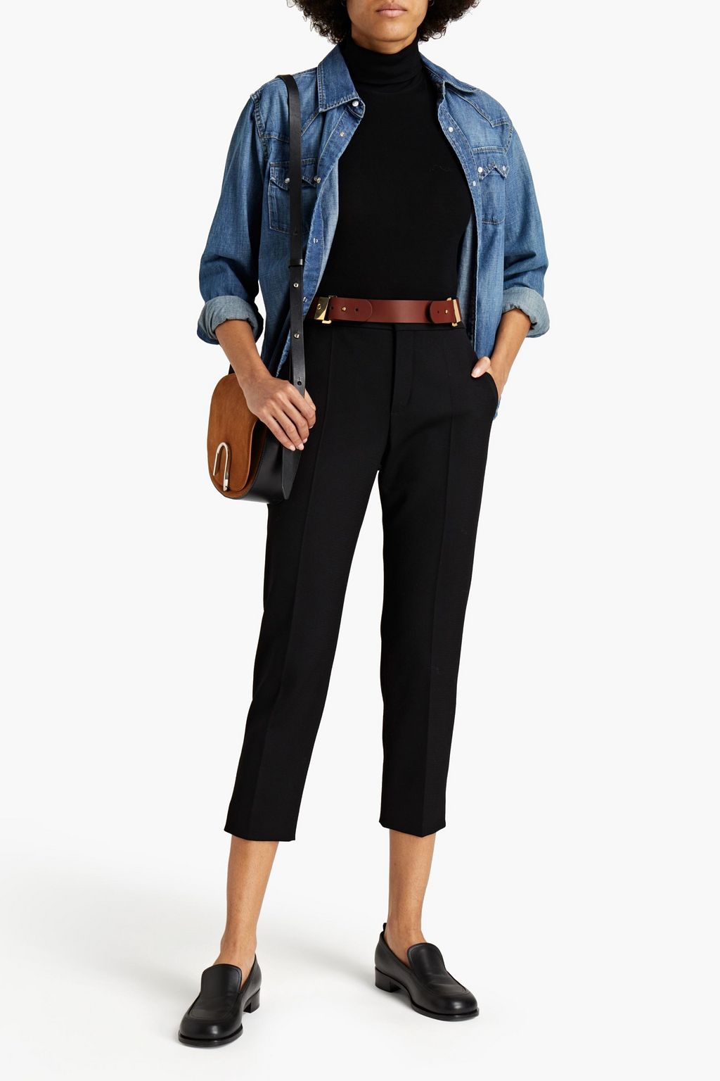 CHLOÉ Cropped wool-blend twill slim-leg pants