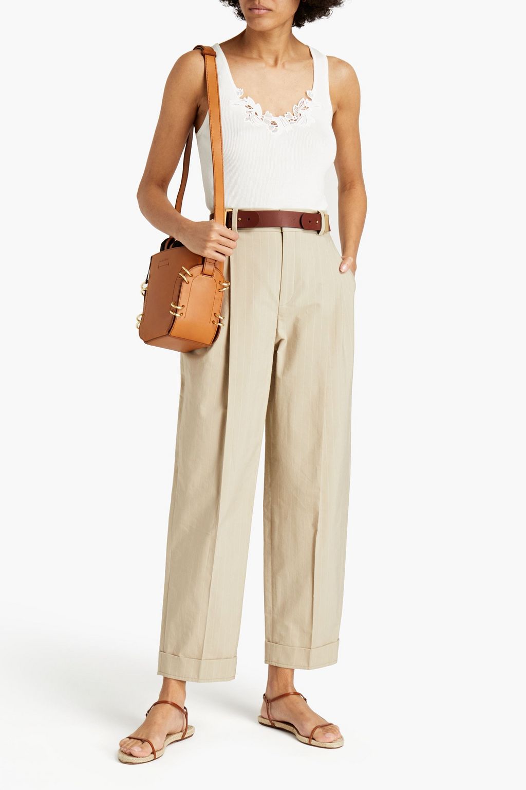 CHLOÉ Guipure lace-trimmed ribbed cotton-jersey tank