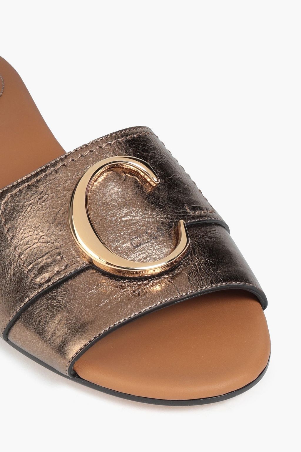 CHLOÉ Embellished metallic crinkled-leather slides