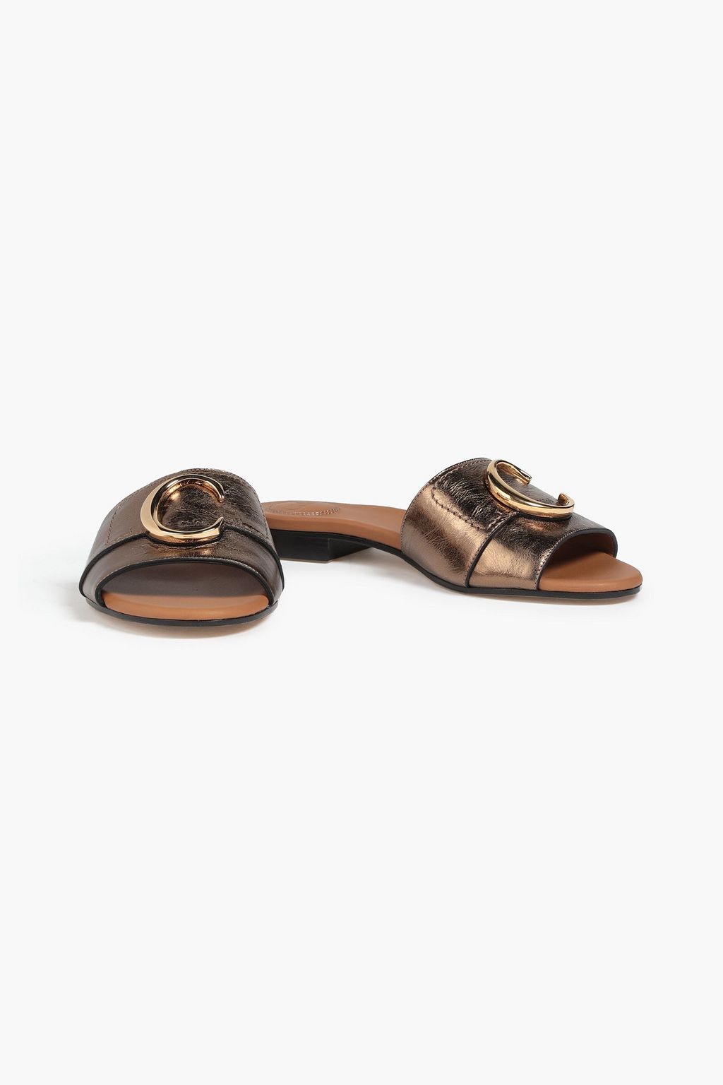 CHLOÉ Embellished metallic crinkled-leather slides