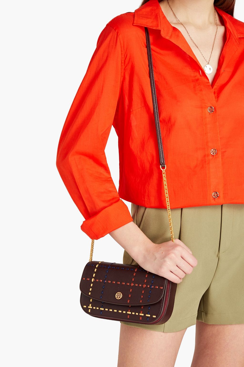 TORY BURCH Robinson whipstitched textured-leather wallet