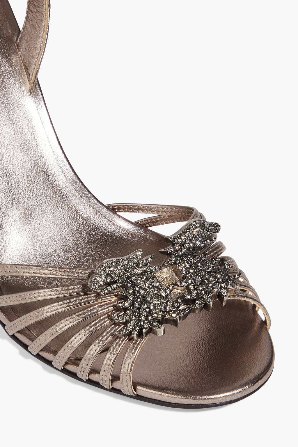 VALENTINO GARAVANI Embellished metallic leather slingback sandals