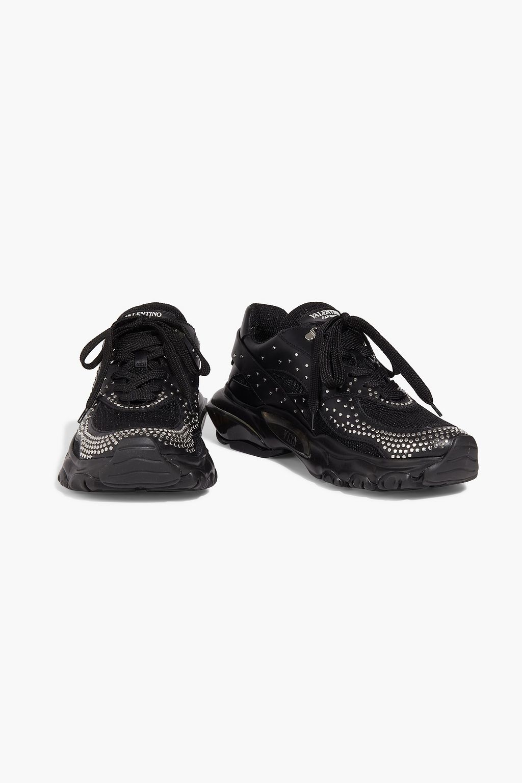 VALENTINO GARAVANI Studded leather and mesh sneakers
