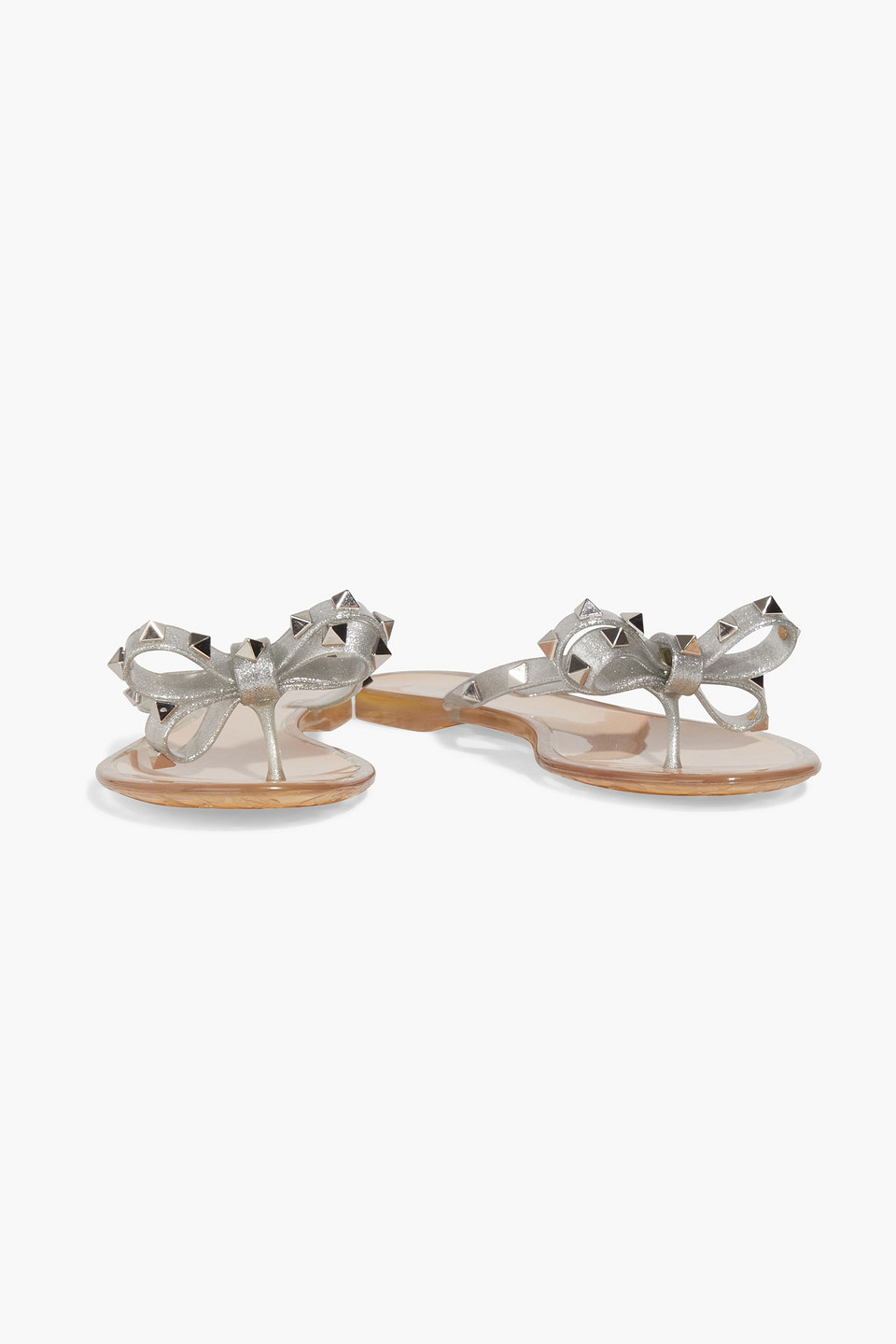 VALENTINO GARAVANI ROCKSTUD BOW-EMBELLISHED GLITTERED RUBBER FLIP FLOPS,3074457345629683702