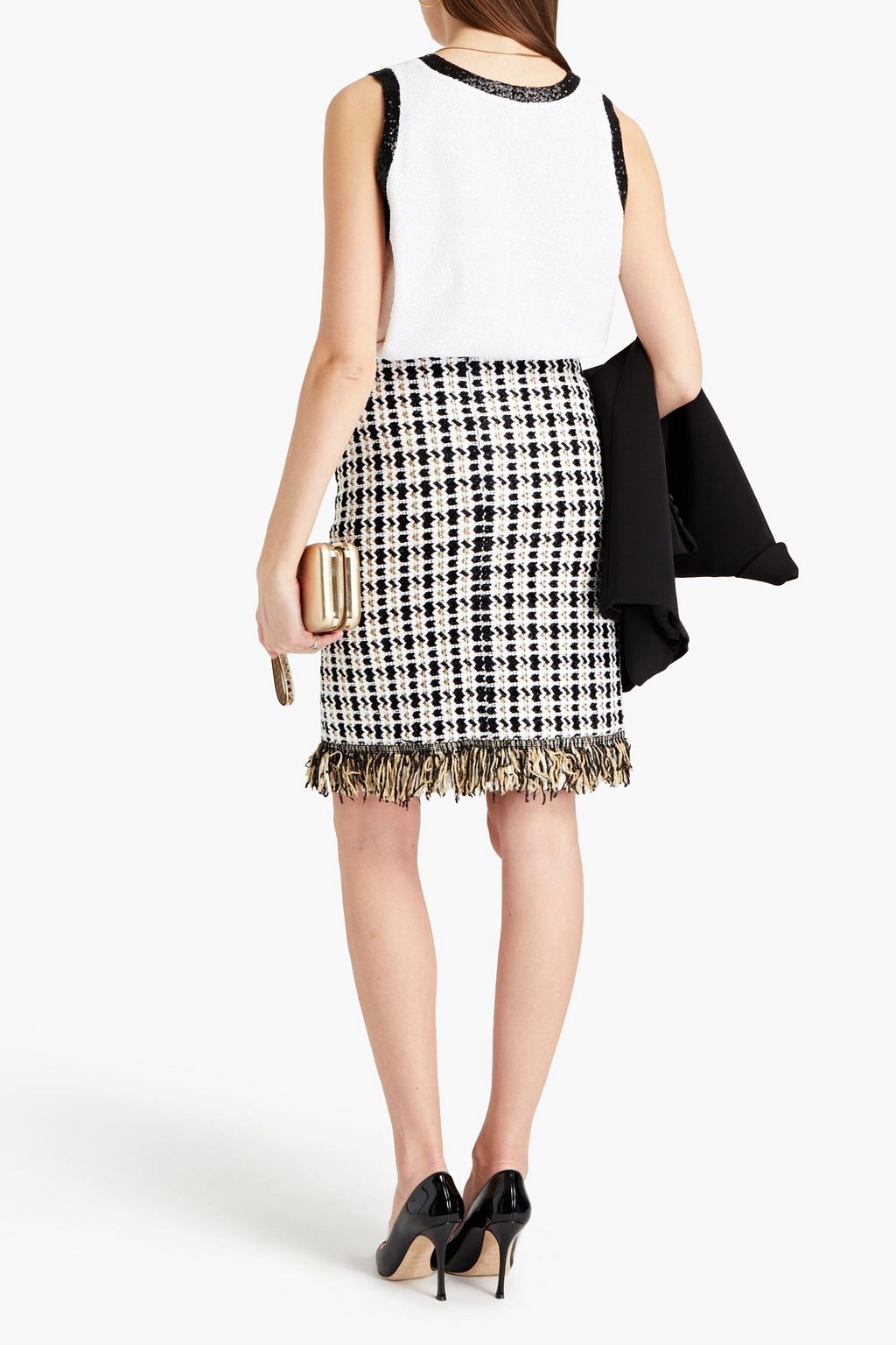 OSCAR DE LA RENTA Fringed bouclé-tweed skirt