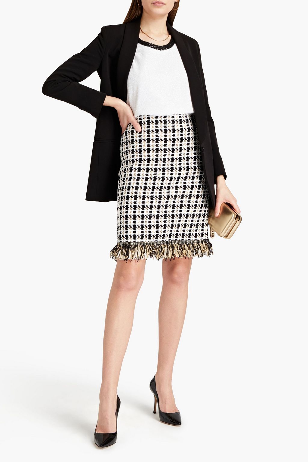 OSCAR DE LA RENTA Fringed bouclé-tweed skirt