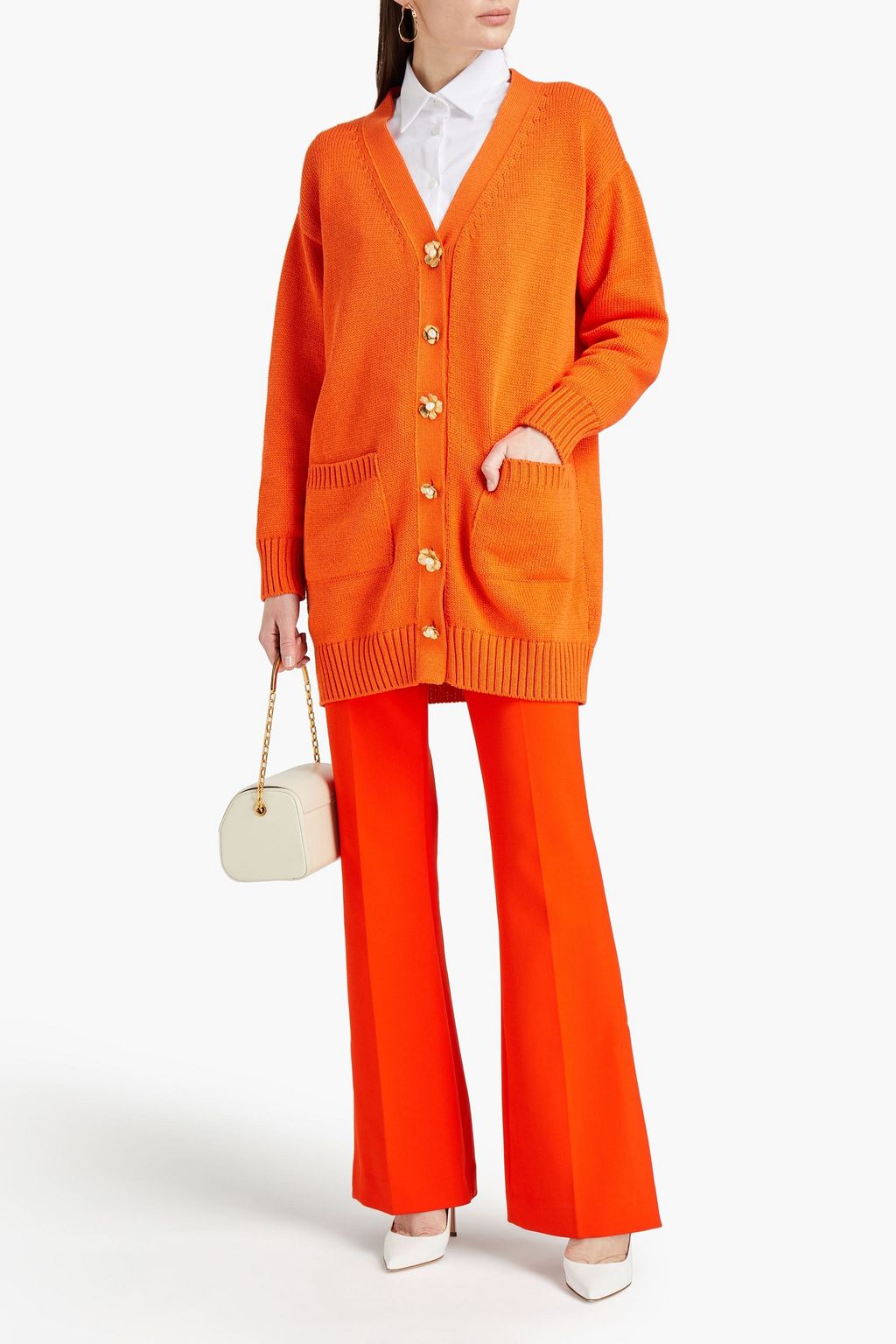 OSCAR DE LA RENTA Oversized button-detailed silk and cotton-blend cardigan