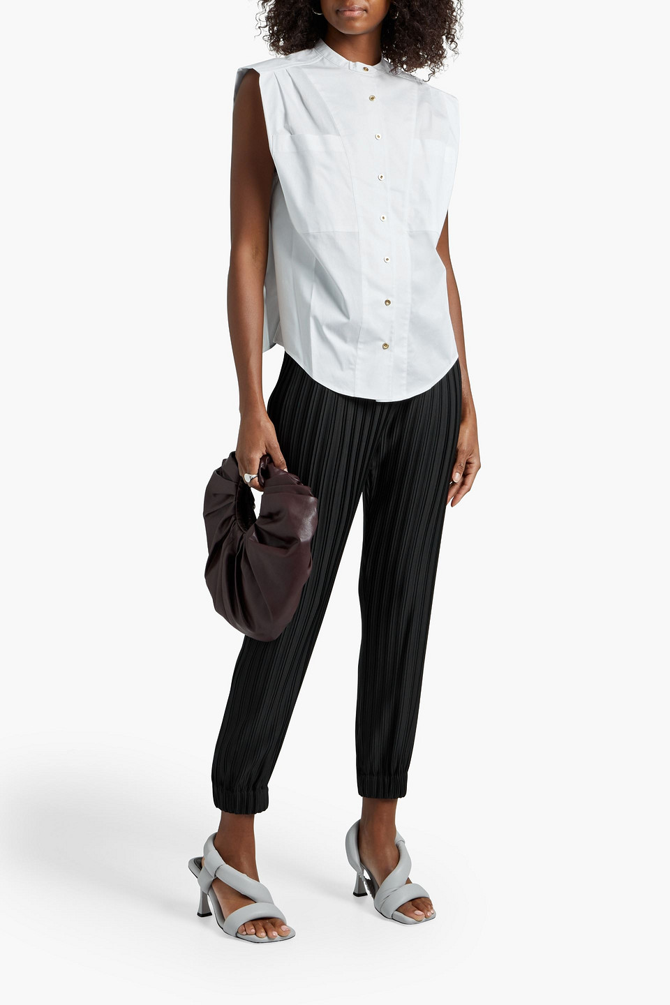 Derek Lam 10 Crosby Plissé-crepe Track Trousers In Black