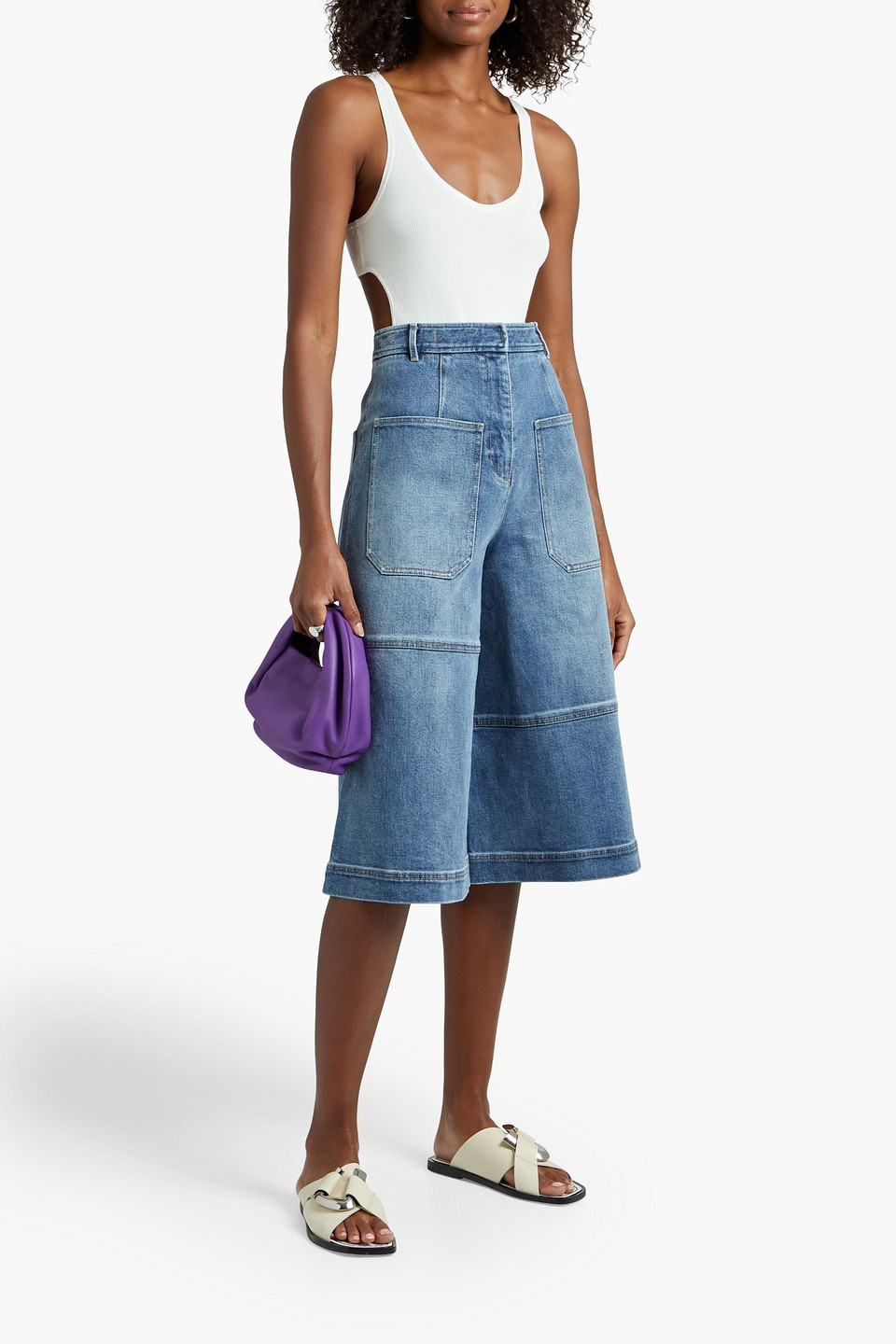 TIBI FADED DENIM CULOTTES,3074457345629687139