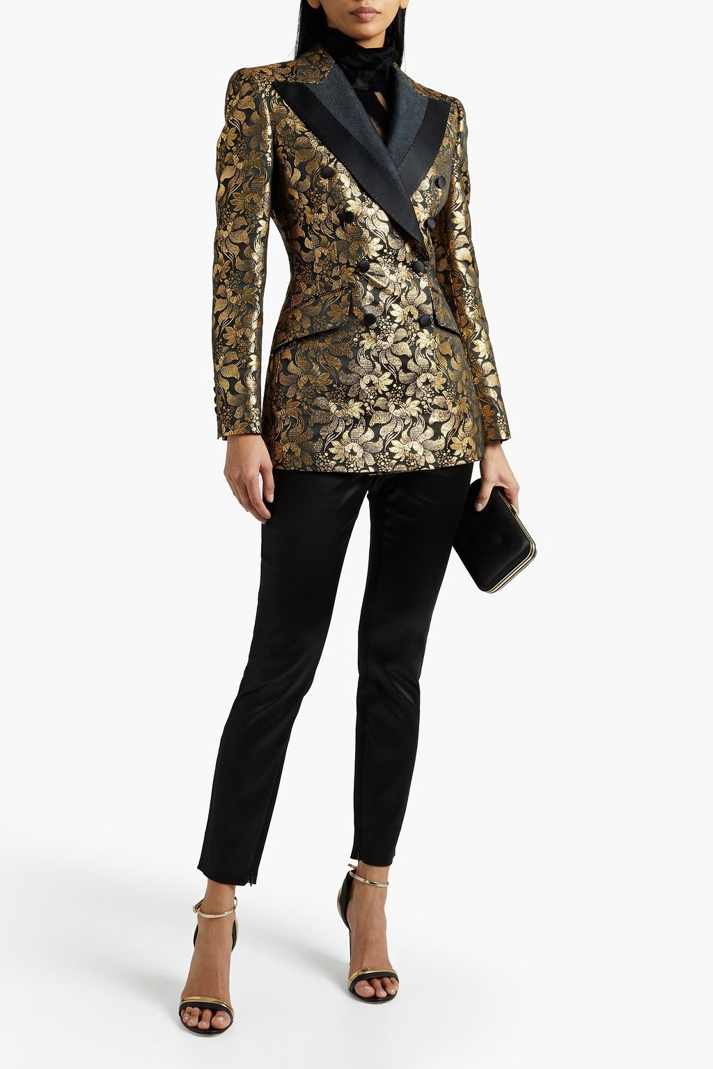 DOLCE & GABBANA ダブルブレスト サテントリム ブロケード ブレザー