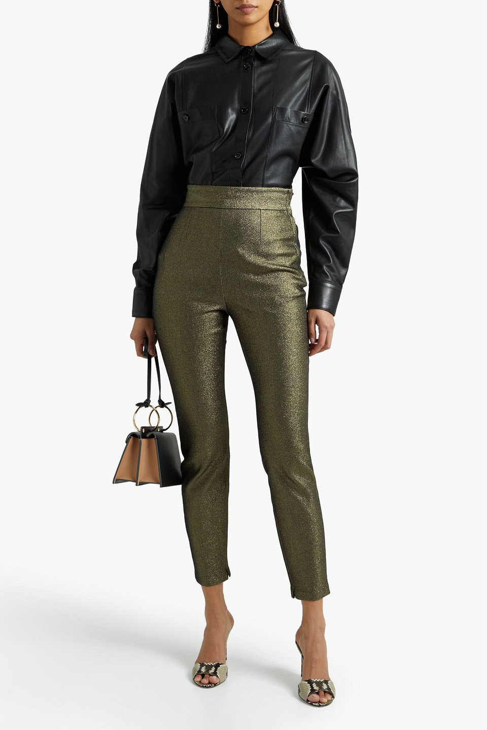 Dolce & Gabbana Metallic Cotton-blend Skinny Trousers In Bronze