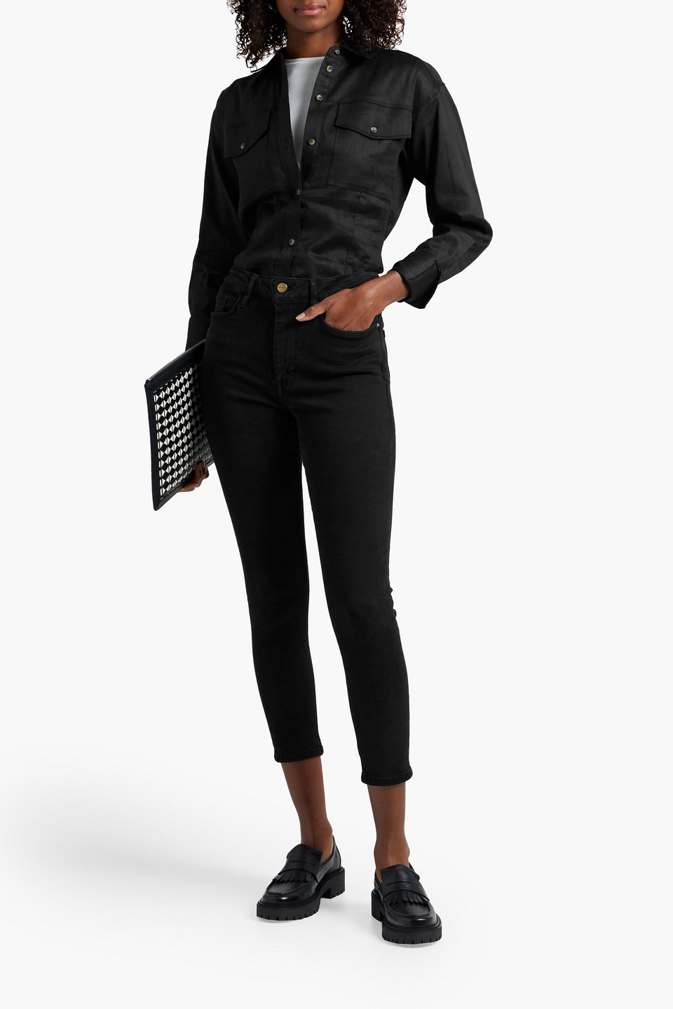 Frame Le One Cropped High-rise Skinny Jeans In Black