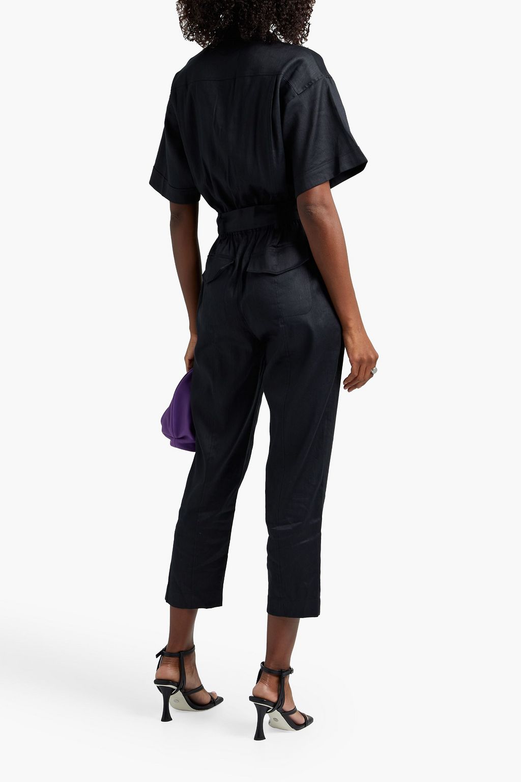 FRAME Cropped belted twill jumpsuit