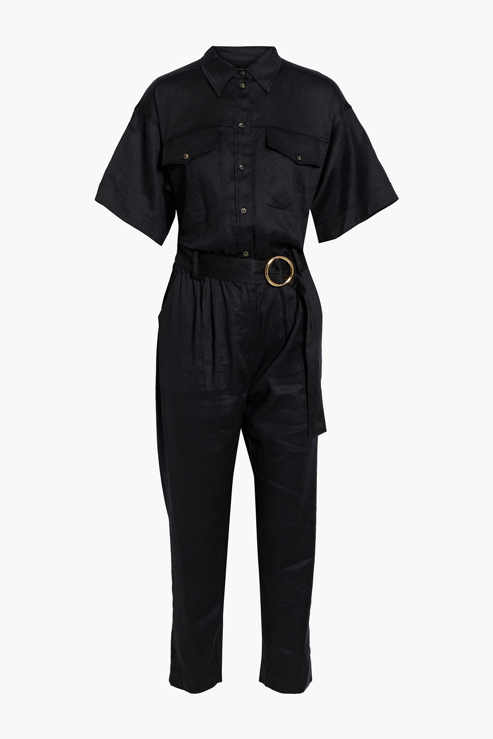 Cropped belted twill jumpsuit