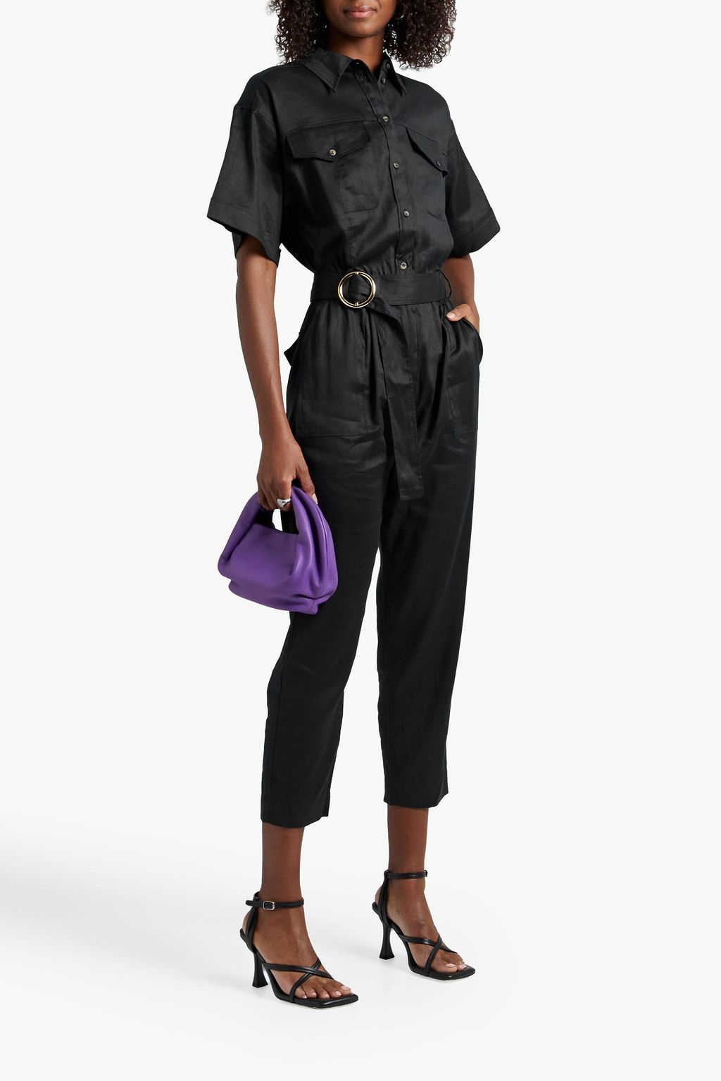 FRAME Cropped belted twill jumpsuit