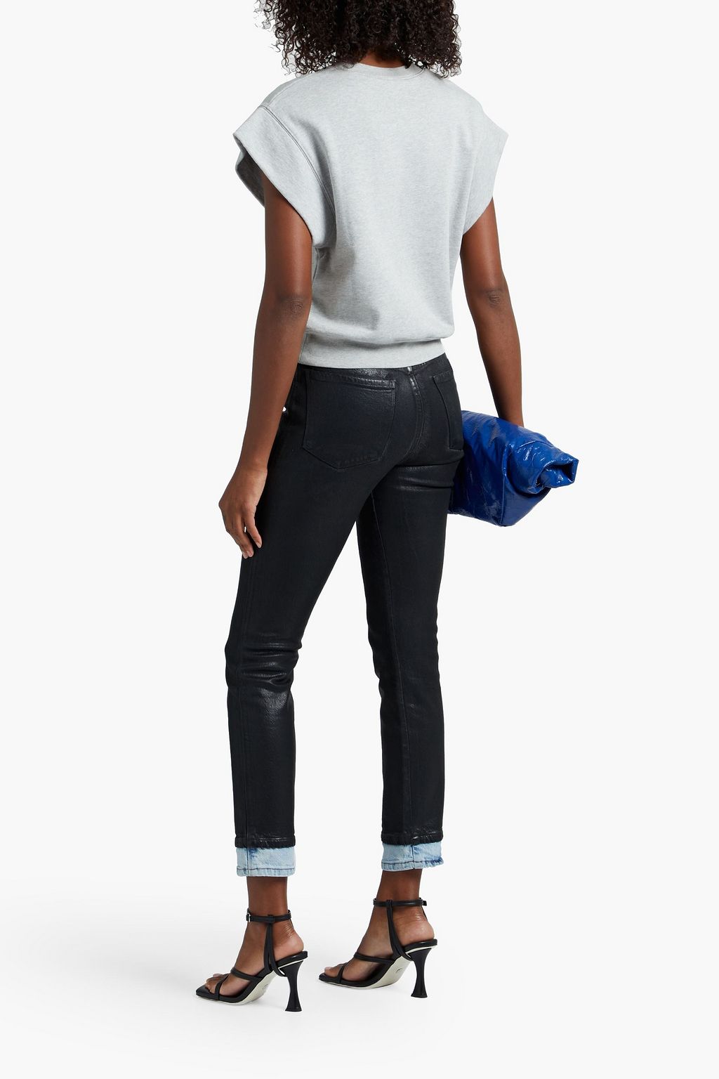 FRAME Le Sylvie Coated Combo high-rise straight-leg jeans
