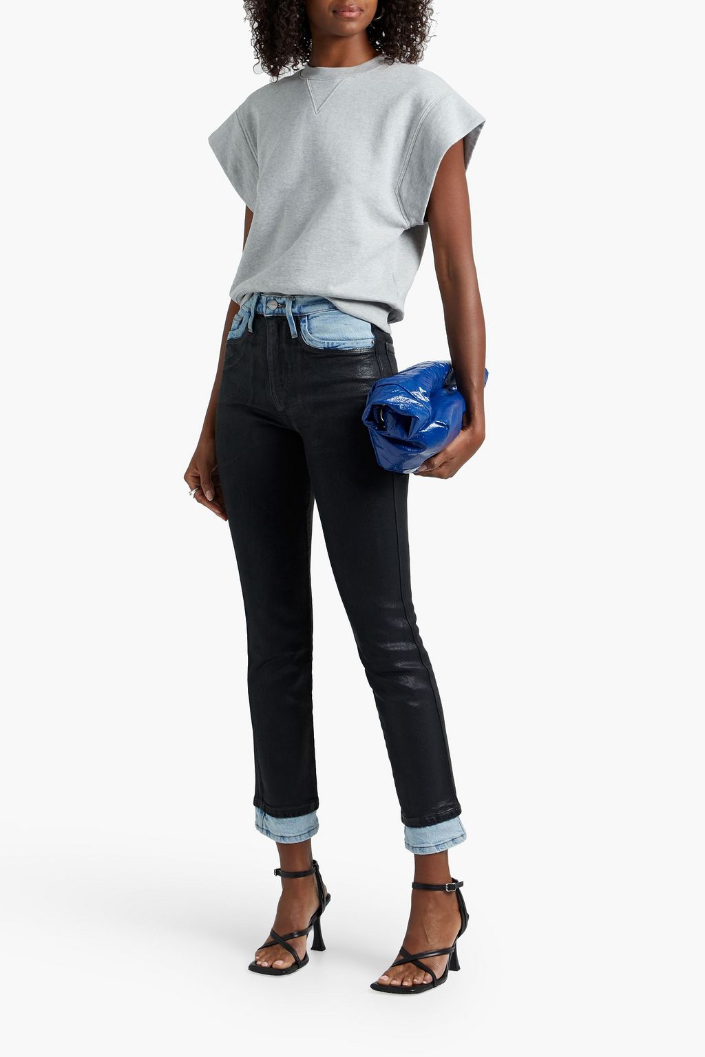 FRAME Le Sylvie Coated Combo high-rise straight-leg jeans