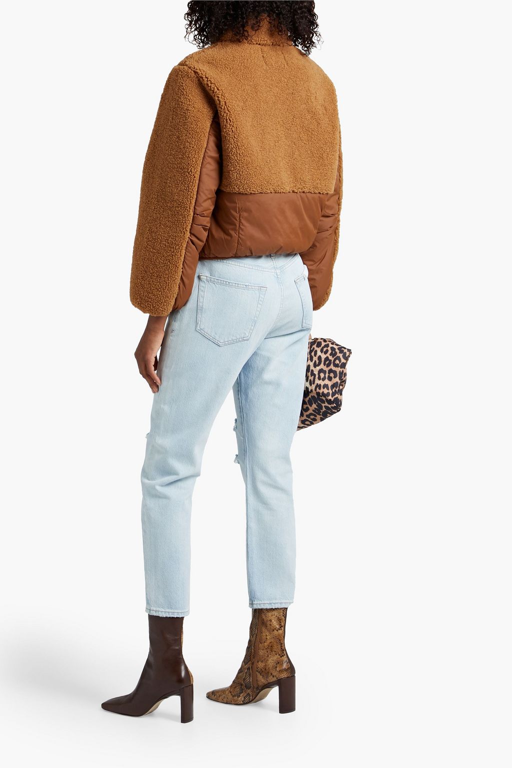 FRAME Cropped shell-paneled faux shearling jacket