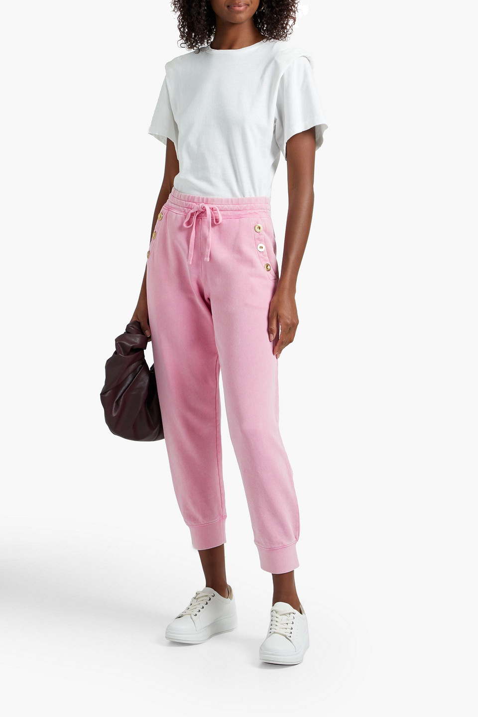 Derek Lam 10 Crosby Button-detailed French Cotton-terry Track Pants In Pink