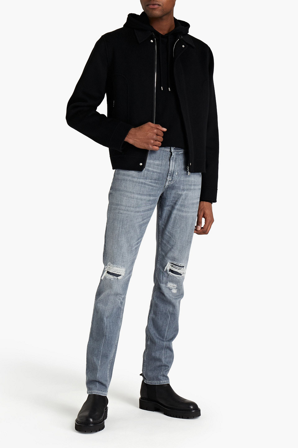 7 For All Mankind Man Ronnie Skinny-fit Distressed Denim Jeans In Blue