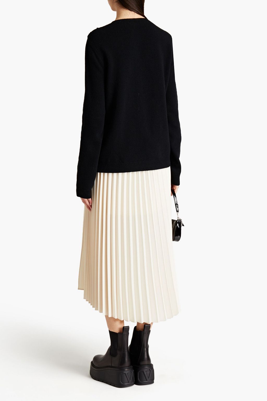 VALENTINO GARAVANI Lace-paneled wool and cashmere-blend sweater