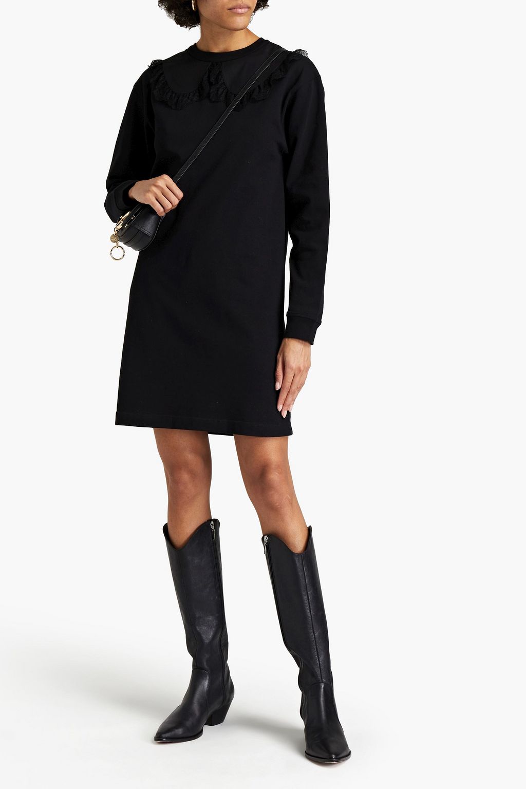 SEE BY CHLOÉ Lace-trimmed cotton-jersey mini dress