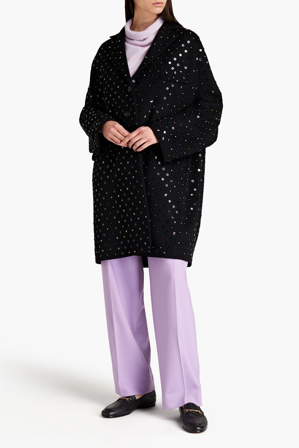 VALENTINO Embellished wool and cashmere-blend felt coat