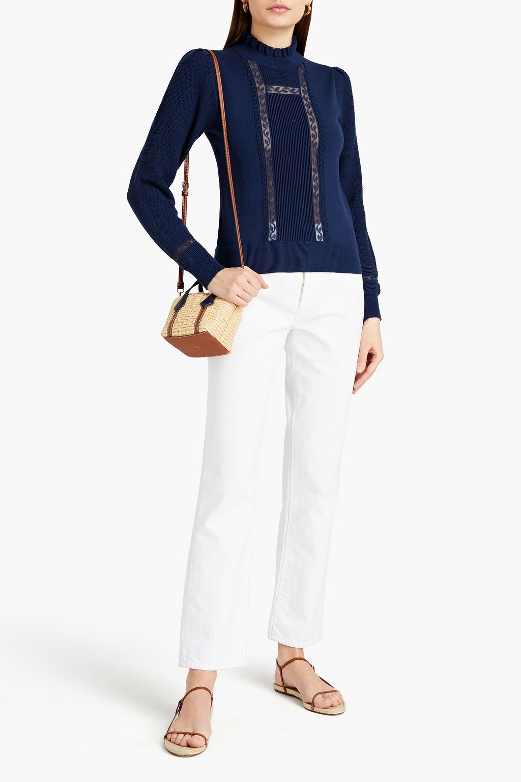 SEE BY CHLOÉ Ruffle-trimmed embroidered cotton-blend sweater