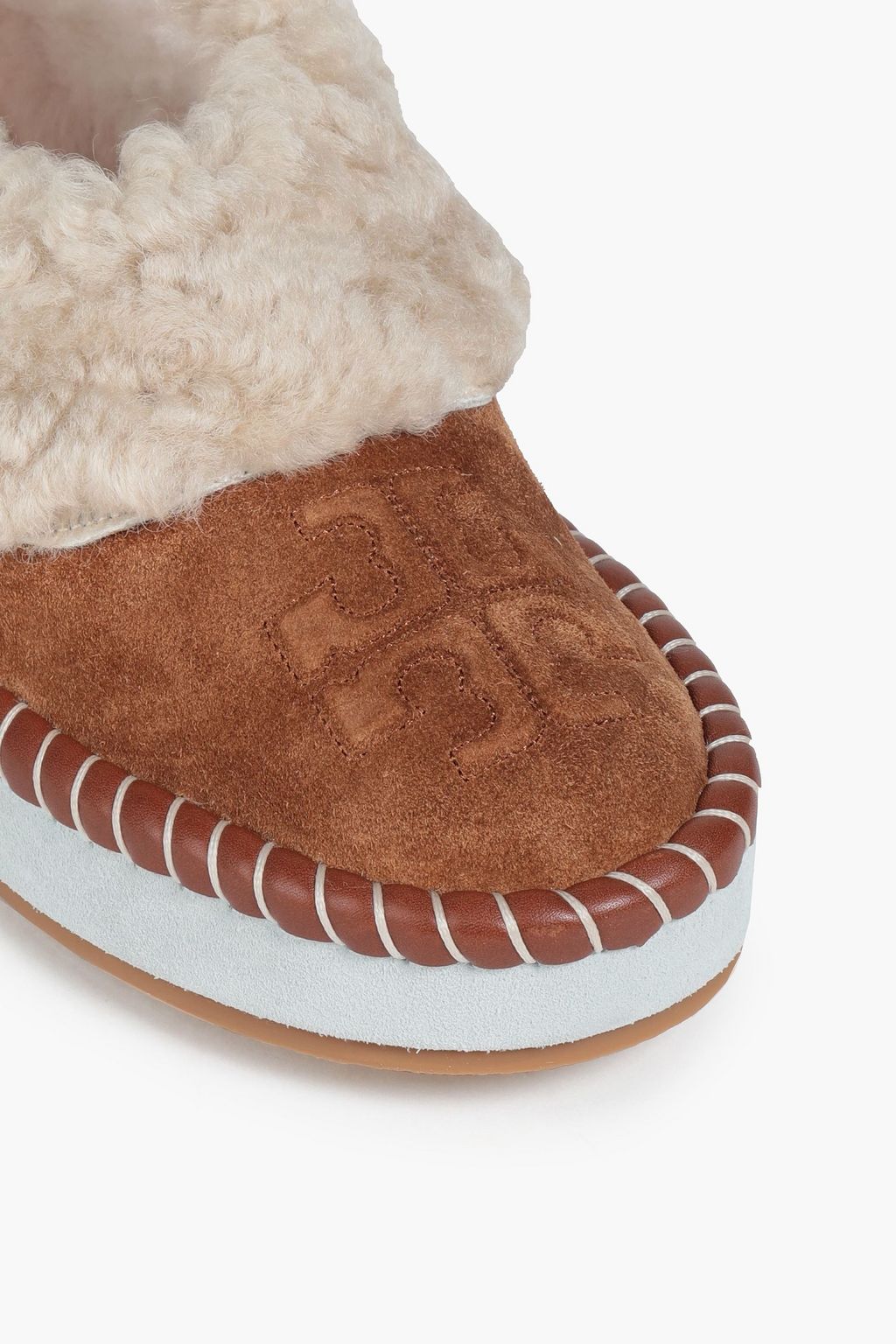 TORY BURCH Whipstitched shearling slippers