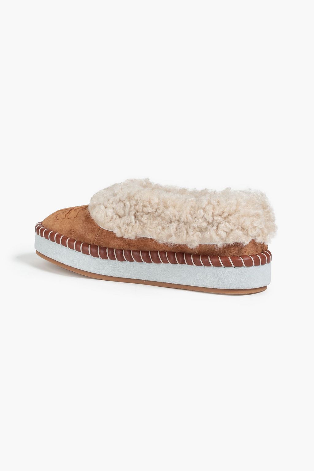 TORY BURCH Whipstitched shearling slippers
