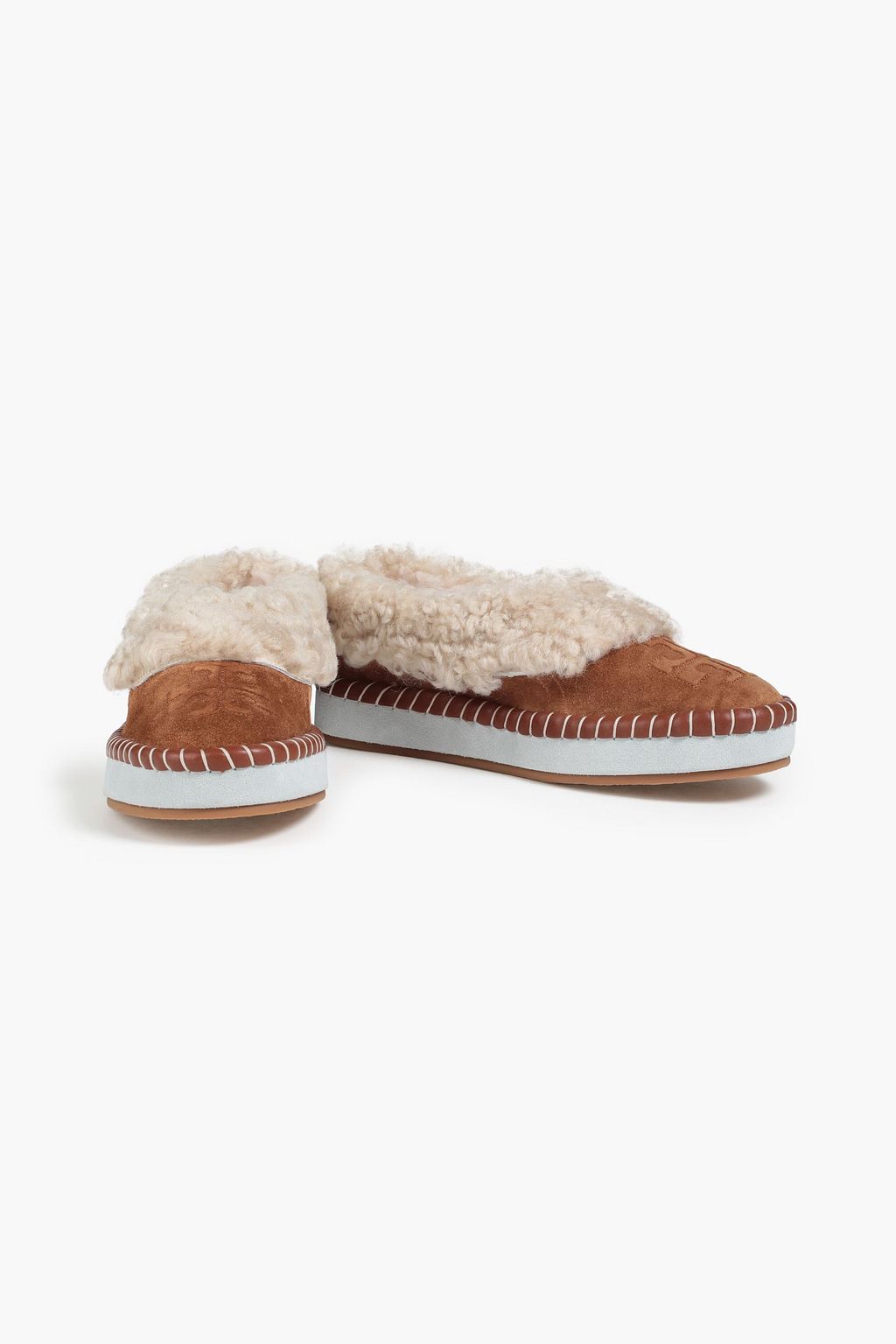 TORY BURCH Whipstitched shearling slippers