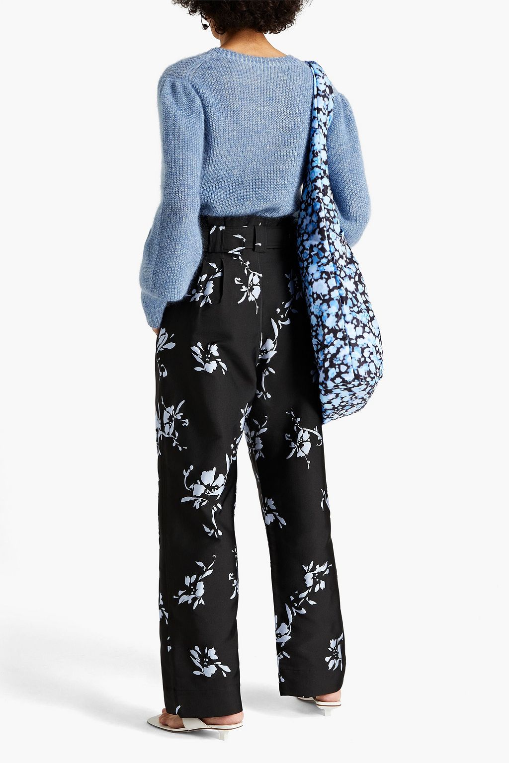 GANNI Belted floral-jacquard wide-leg pants