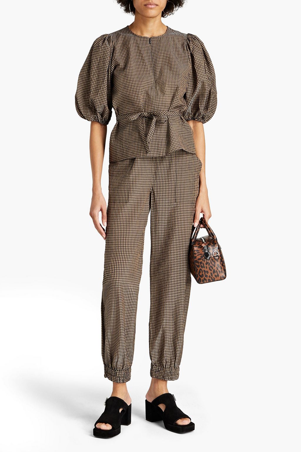 GANNI Gingham woven tapered pants