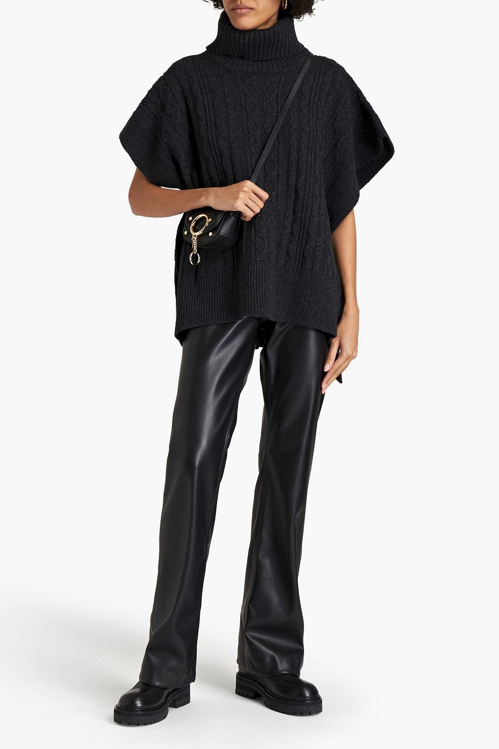 SEE BY CHLOÉ Cable-knit wool-blend turtleneck poncho