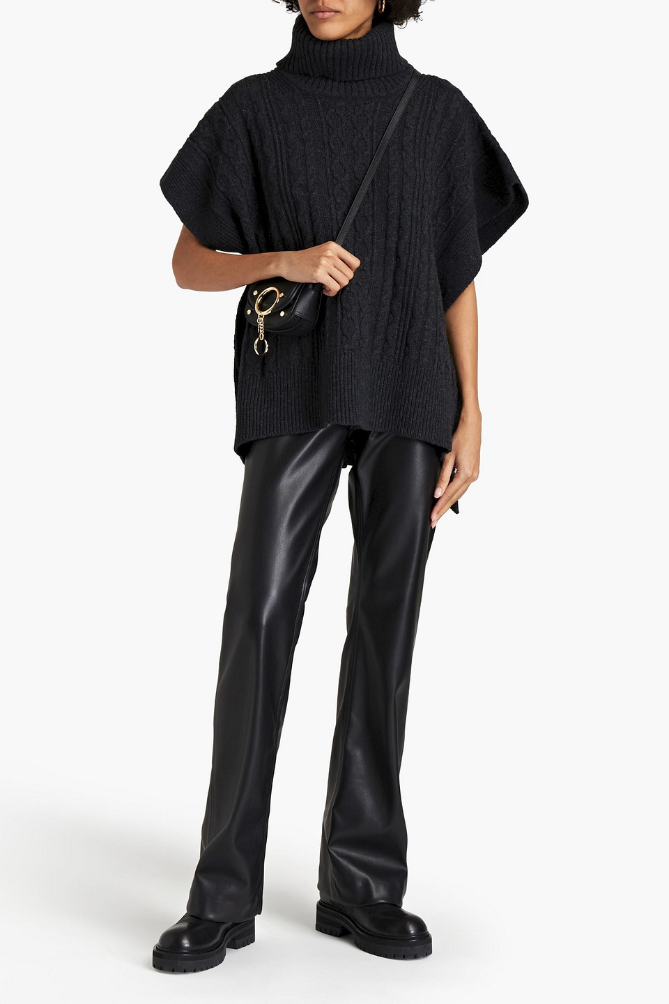 See By Chloé Cable-knit Wool-blend Poncho In Anthracite