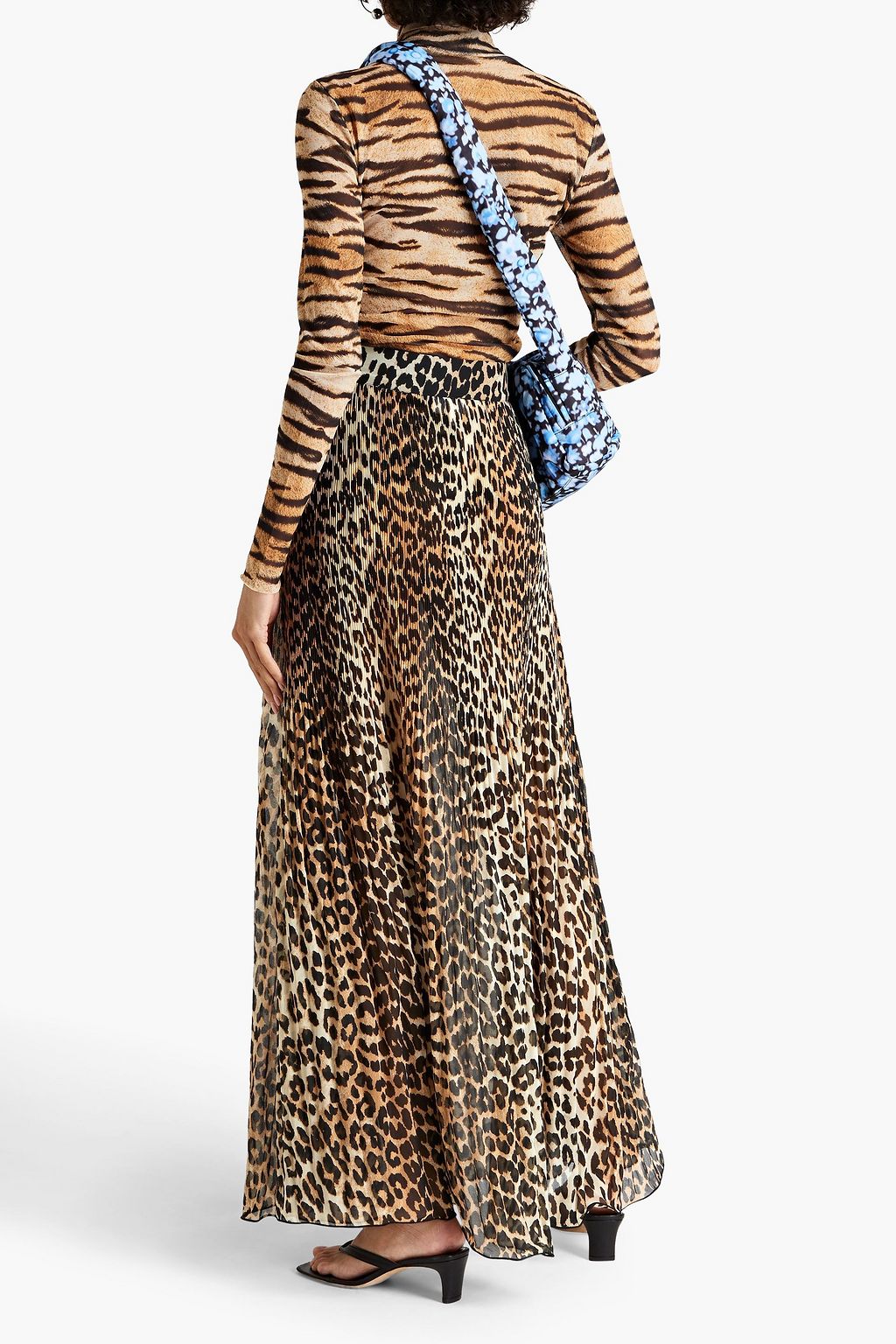 GANNI Leopard-print plissé-georgette maxi skirt