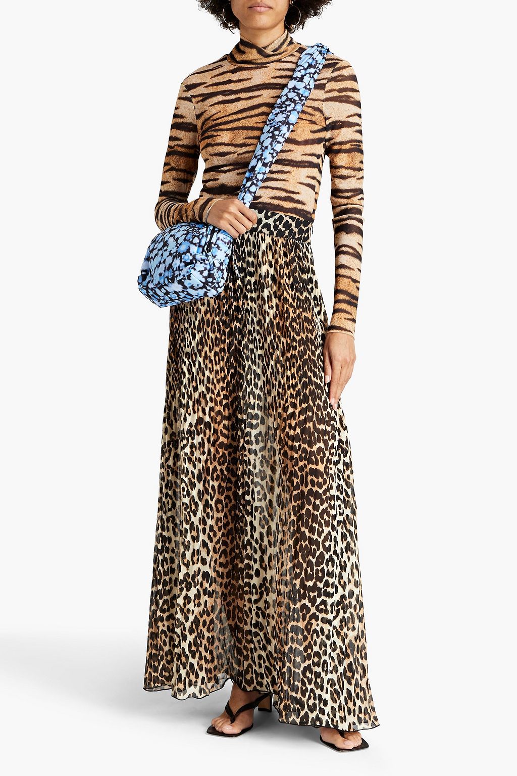 GANNI Leopard-print plissé-georgette maxi skirt