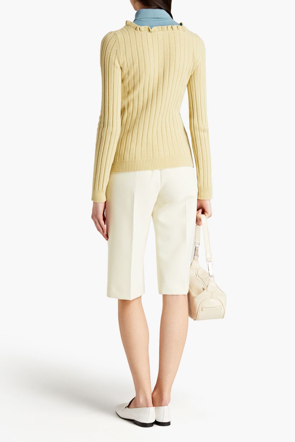 VALENTINO GARAVANI Two-tone ribbed wool and cashmere-blend sweater